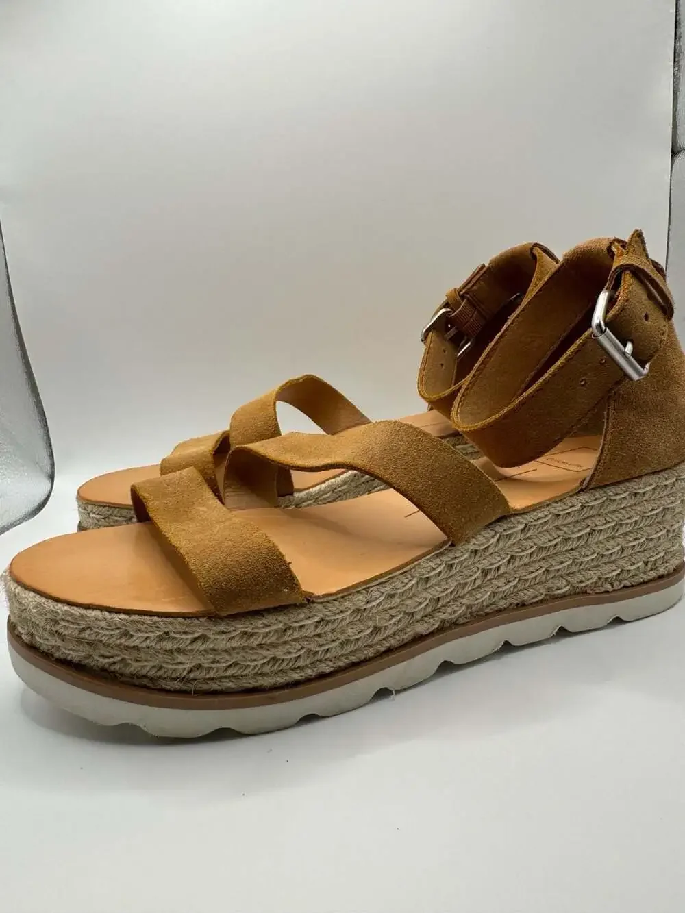 Dolce Vita Liza Brown Suede Strappy Platform Espadrille Wedge Sandals 8.5